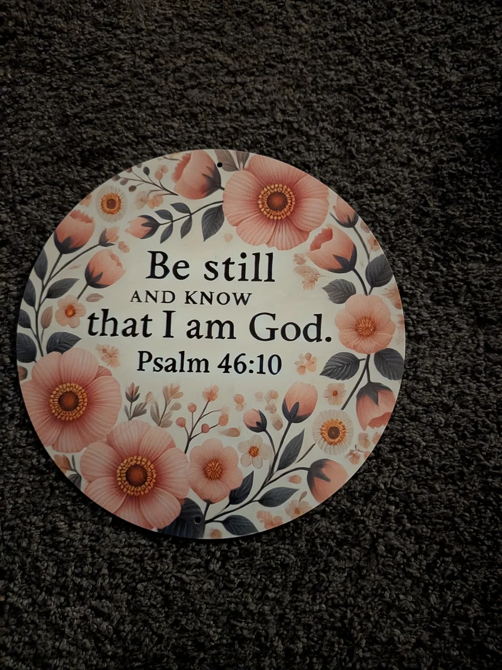 Source Unknown Round Floral Scripture Plaque - Pink, Gray, White 8 